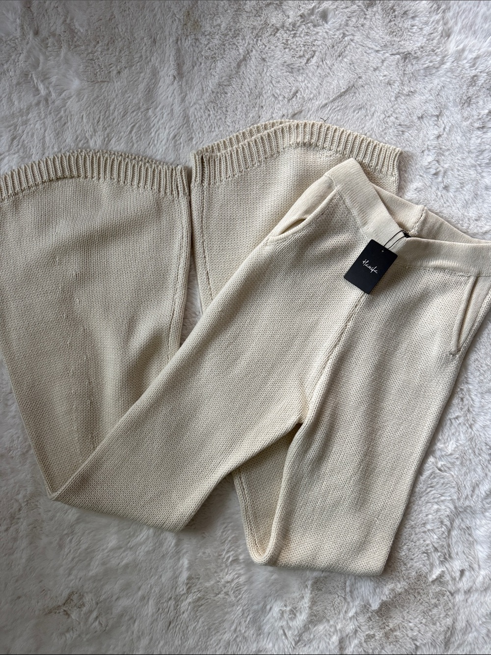 Hanifa Ivory Wide-Leg Knit Pants